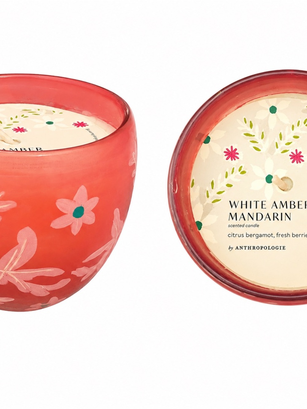 Anthropologie Coral Floral White Amber & Mandarin Scented Candle